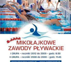 Plakat zapowiadający Mkołajkowe zawody pływackie